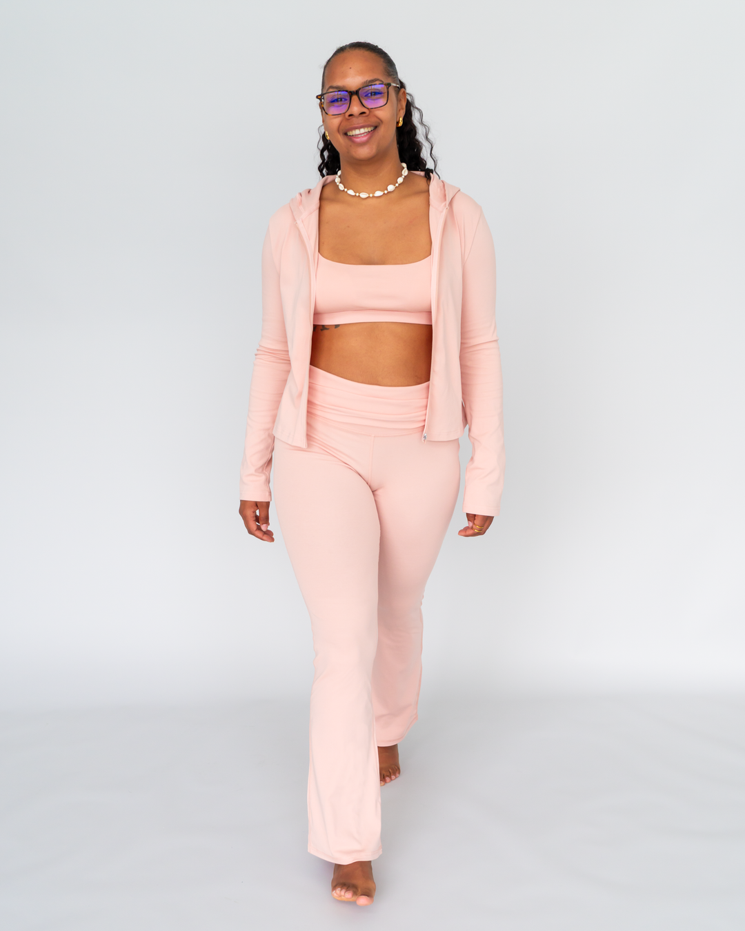 Set Cotton Comfort BH + Zip Jacke + Flared Leggings mit faltbarem Bund
